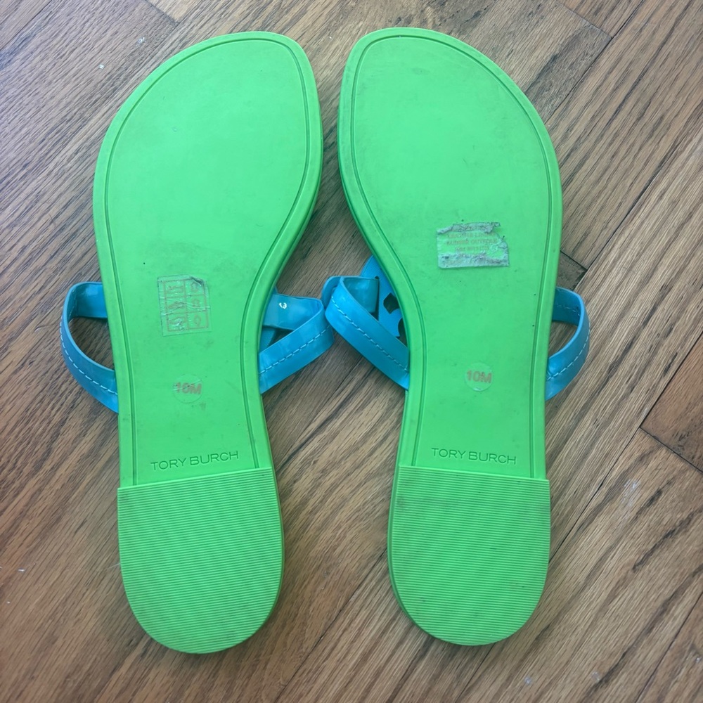 Tory Burch x BonBon Women's Miller Sandals Pineapple Blueberry Green Blue 10 - Picture 11 of 11
